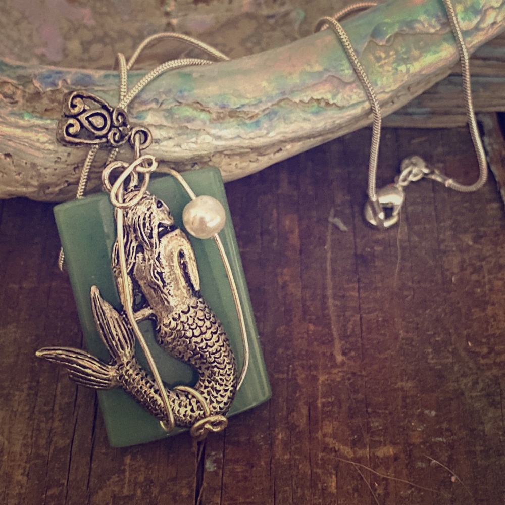 Healing Sterling Mermaid, Jade Necklace 1 Day Sale
